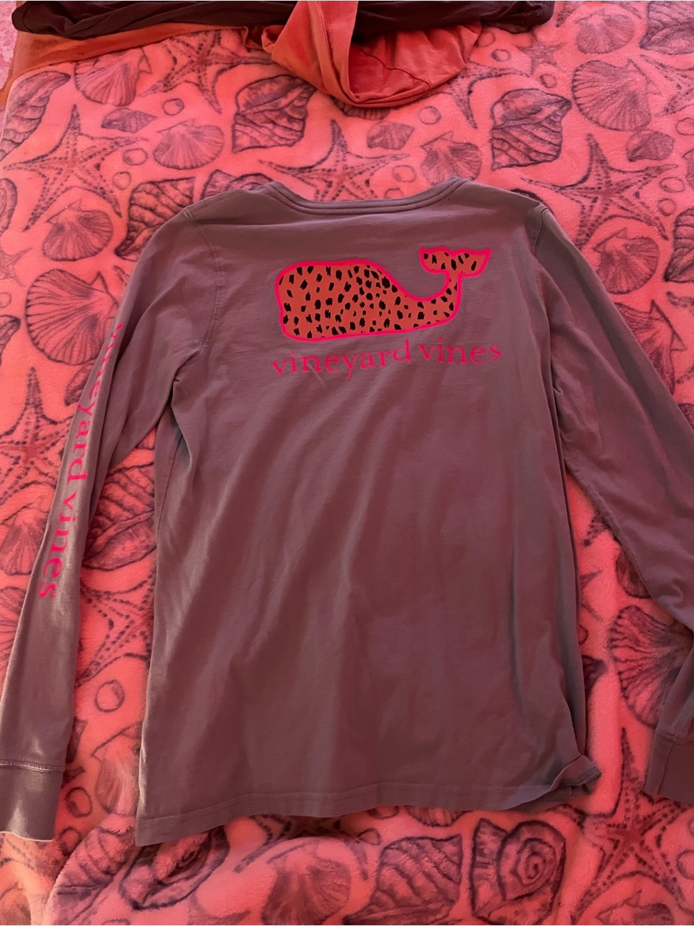 Vineyard Vines Mauve Long Sleeve Tee with Pink Whale Graphic